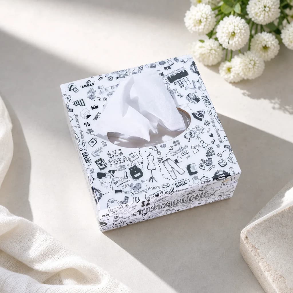 White Tistabene Printed Tissue Holder With Magnet 1