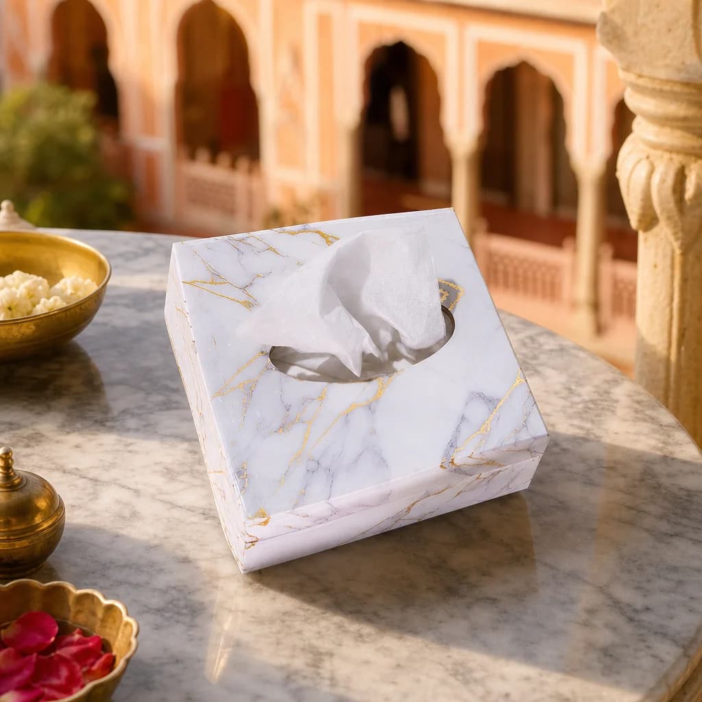 White Crackle Small Square Tissue Holder With Magnet 1