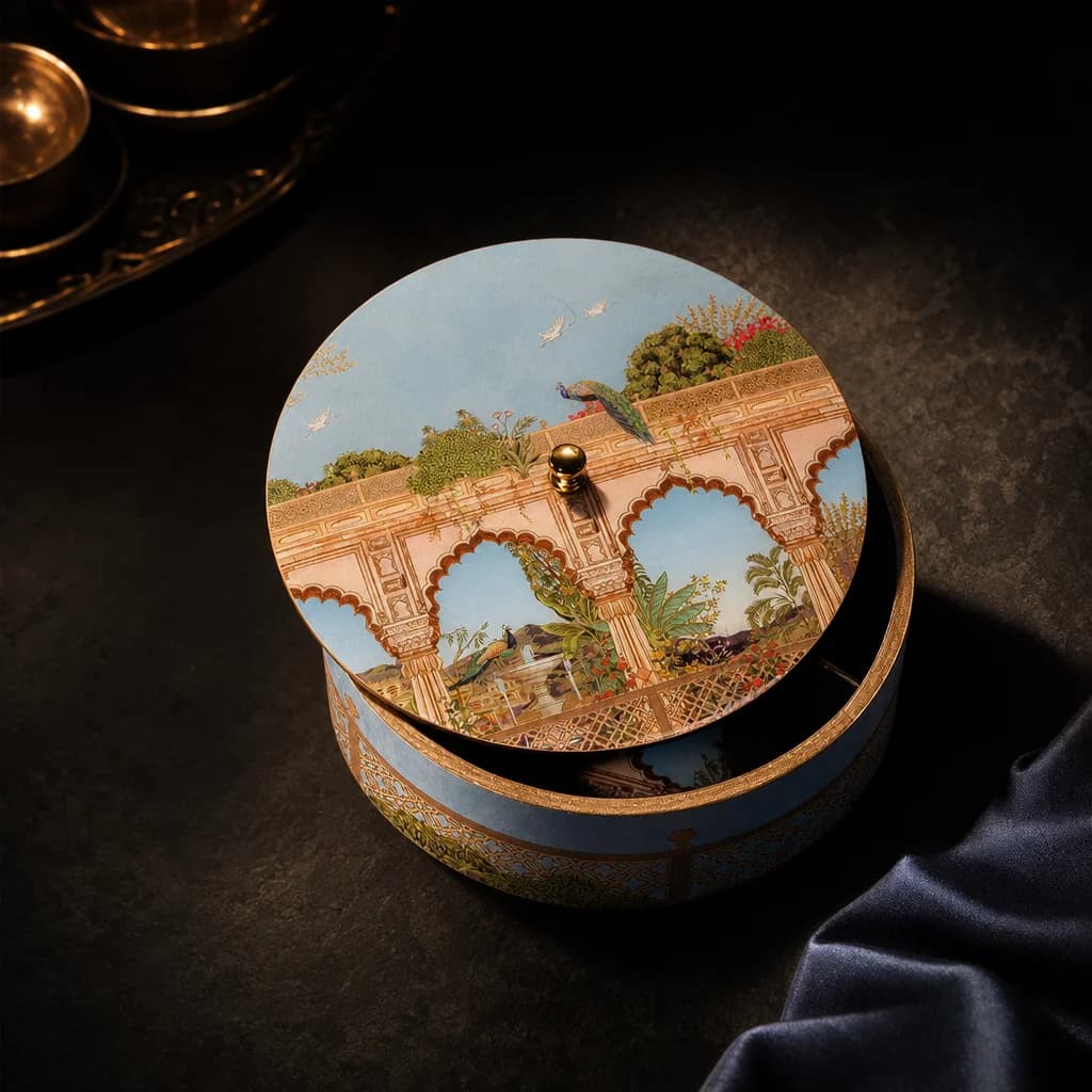 Jharoka Door Round Box With Acrylic 1