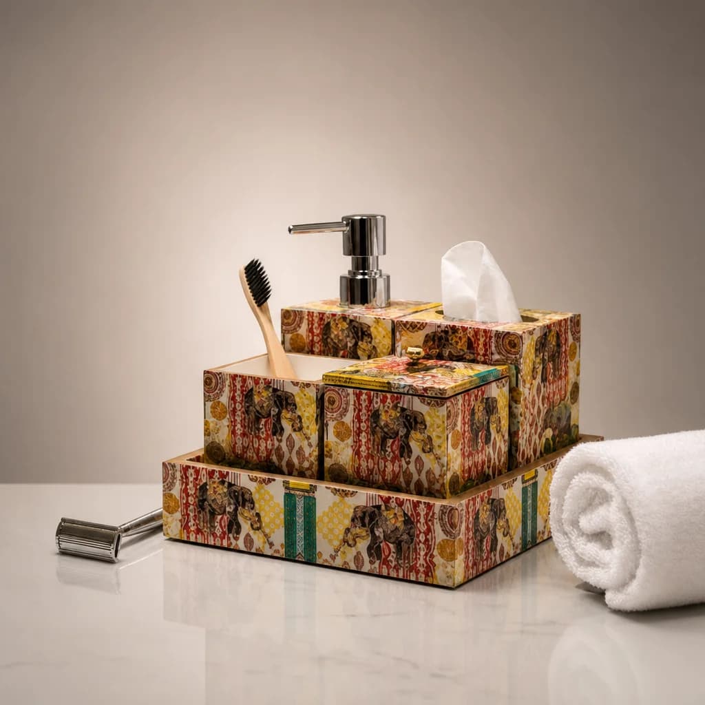 Multi Elephant Printed Bath Set Of 5 1