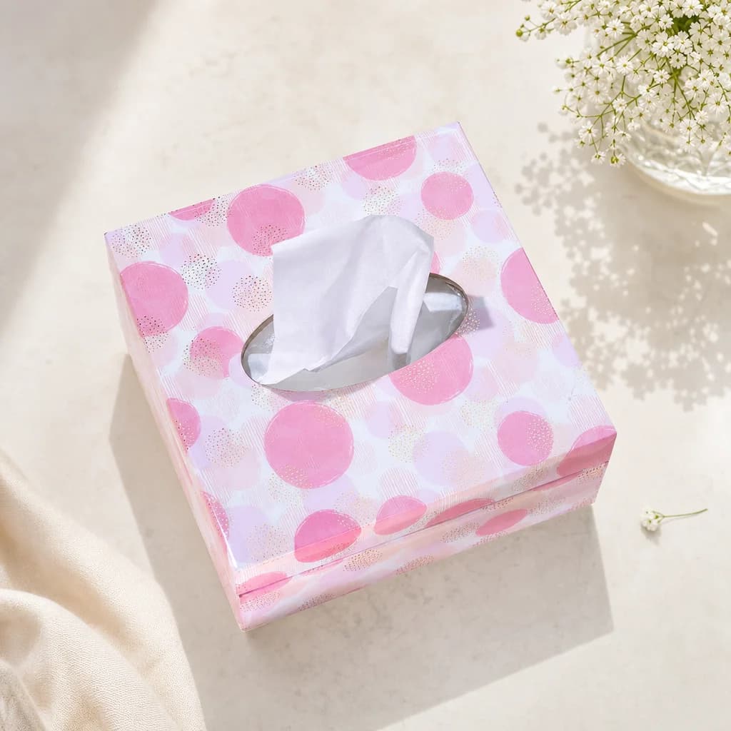 Pink Polka Dots Printed Small Square Tissue Holder With Magnet 1