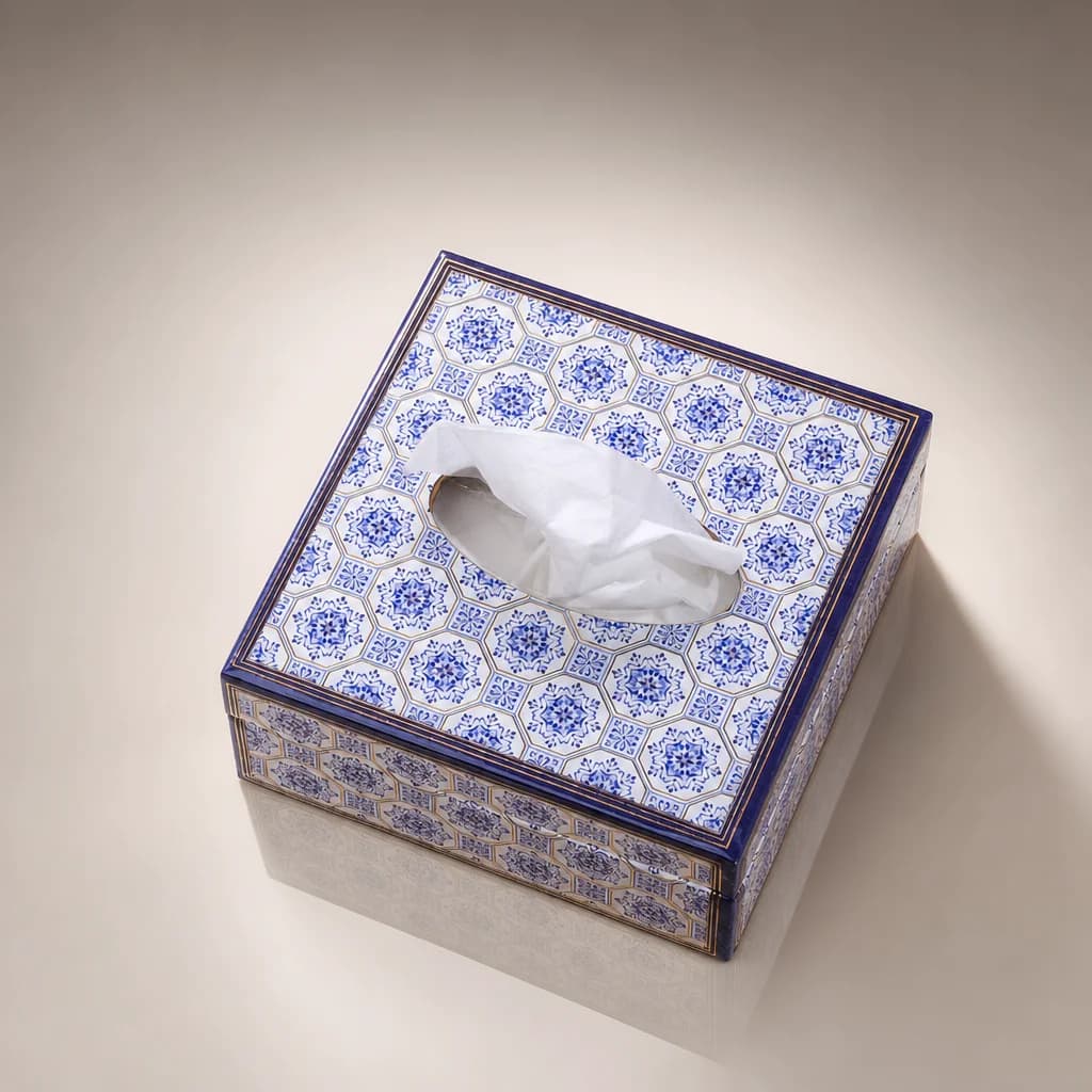 Navy Blue Block Small Square Printed Tissue Holder With Magnet 1