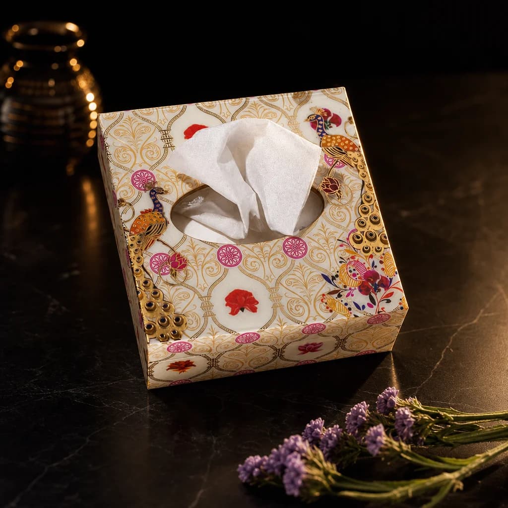 Baros With Peacock Small Square Tissue Holder With Magnet 1