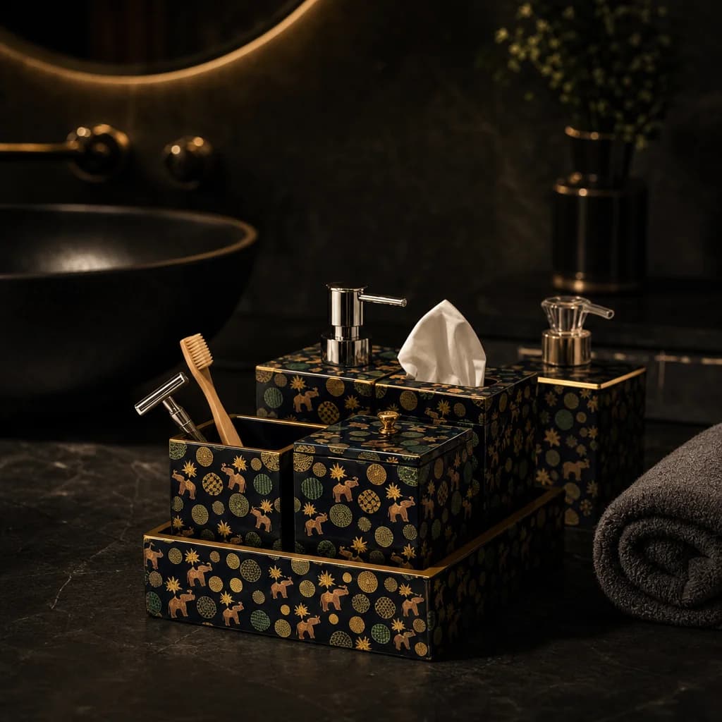 Blue Elephant Printed Bath Set Of 5 1