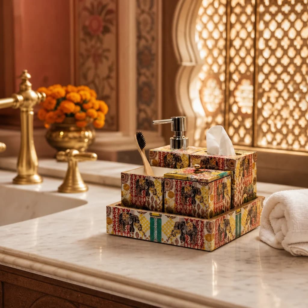 Multi Elephant Flower Printed Bath Set Of 5 1