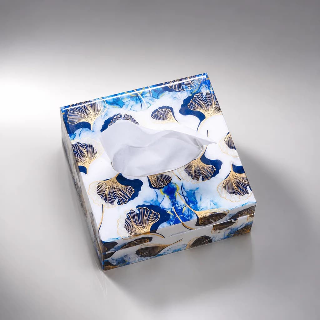 White Gingko Leaf Printed Tissue Holder With Magnet 1