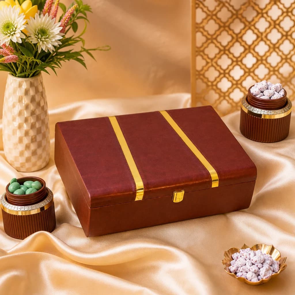 Burgundy Gold Stripe Box