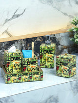 Multicolored Love Printed Bath Set Of 5