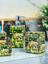 Multicolored Love Printed Bath Set Of 5