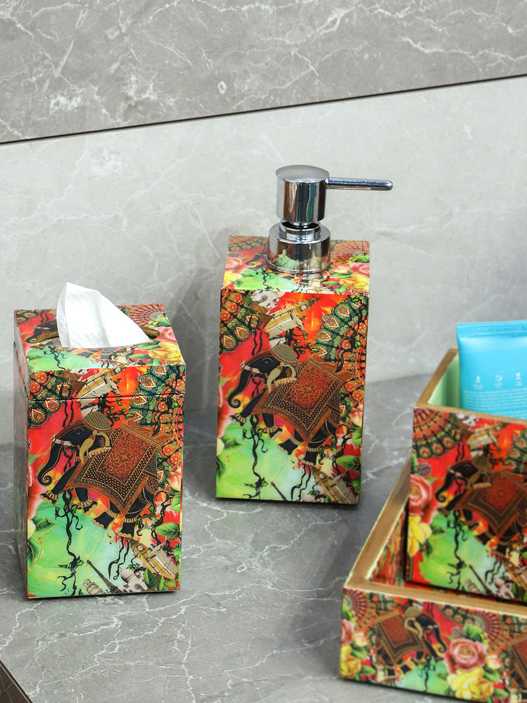 Multi Elephant Flower Printed Toiletry Combo Set Of 5