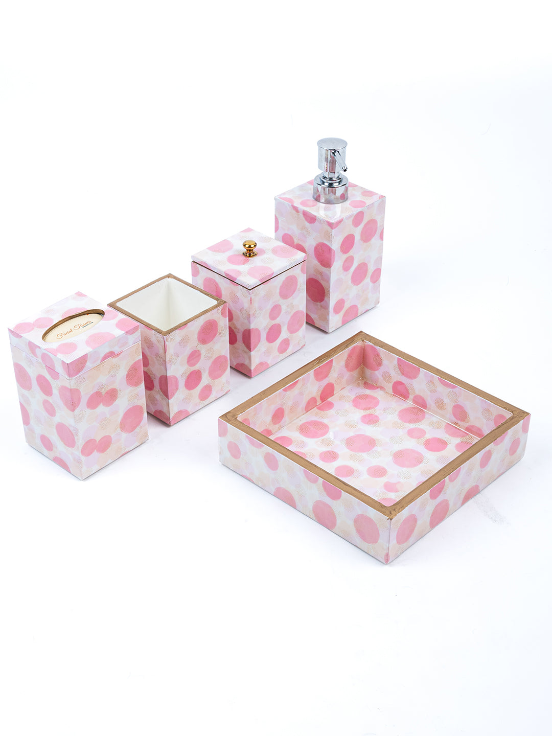 Pink Polka Dots Printed Bath Set Of 5