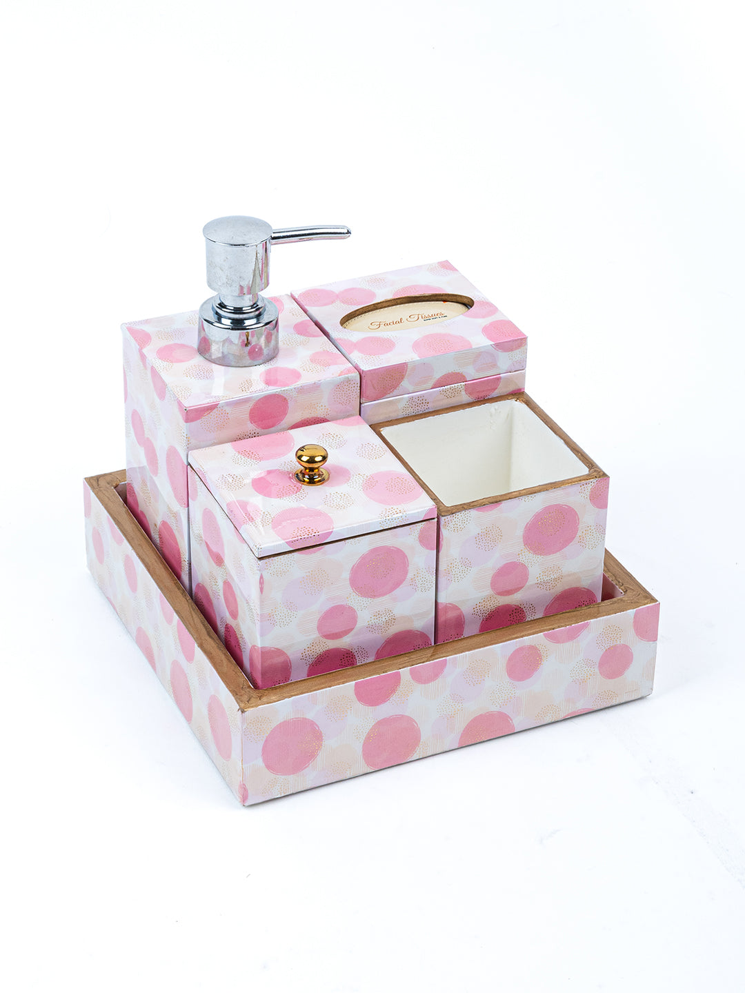 Pink Polka Dots Printed Bath Set Of 5