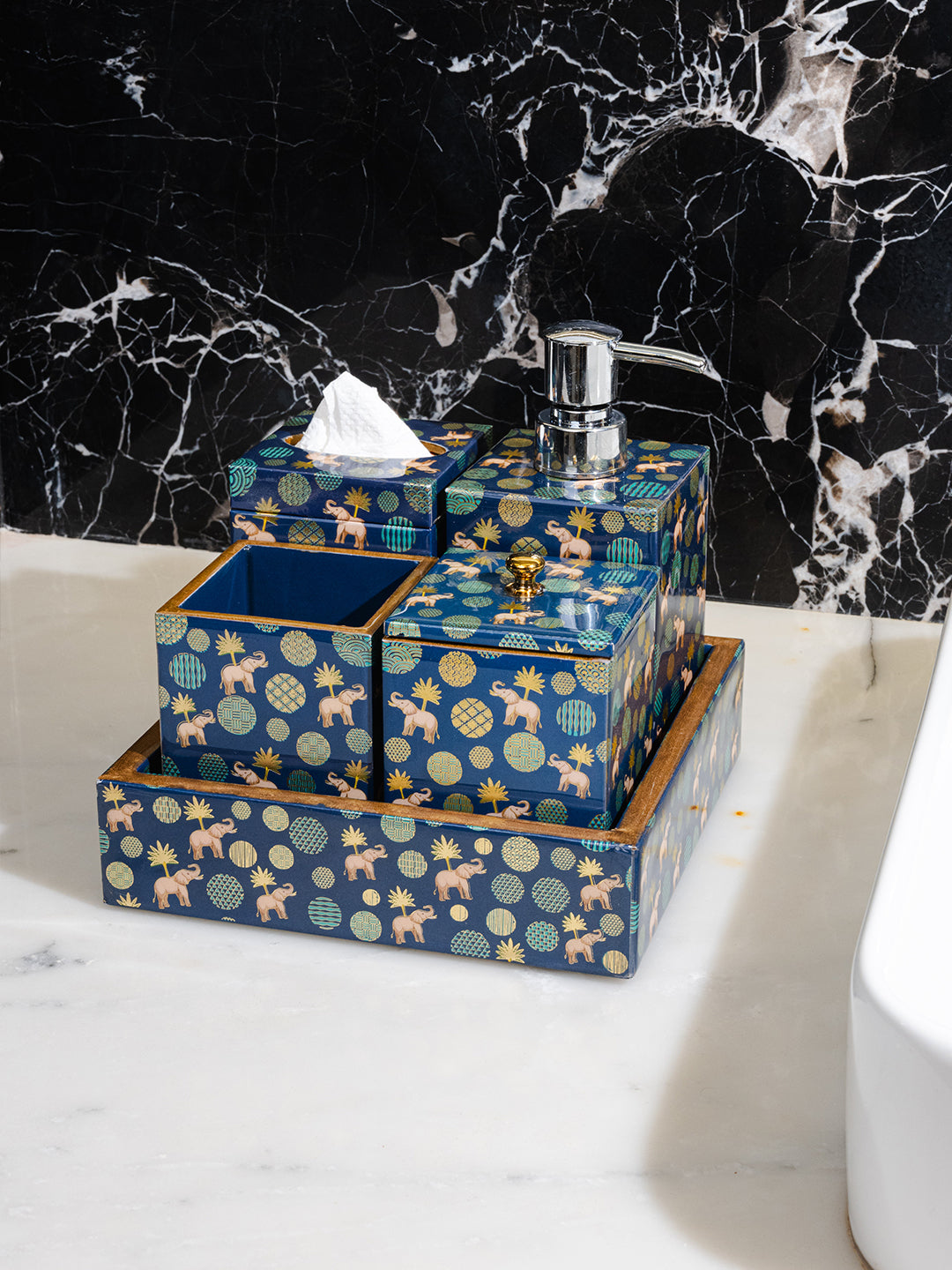 Blue Elephant Printed Bath Set Of 5