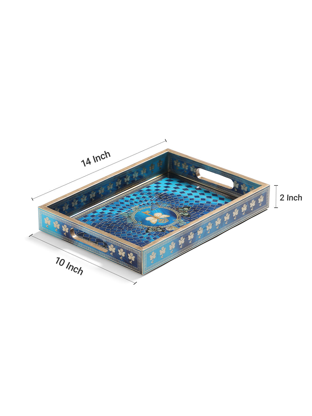 Blue Butterfly Printed  Rectangle Medium Tray