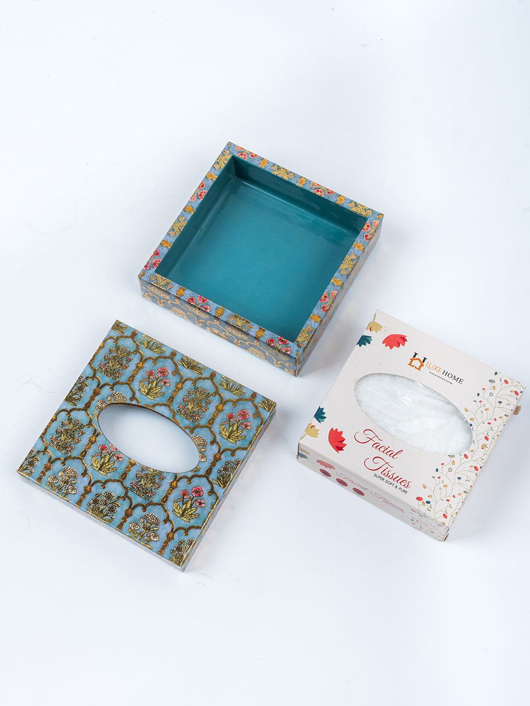 Blue Flower Printed Tissue Holder With Magnet