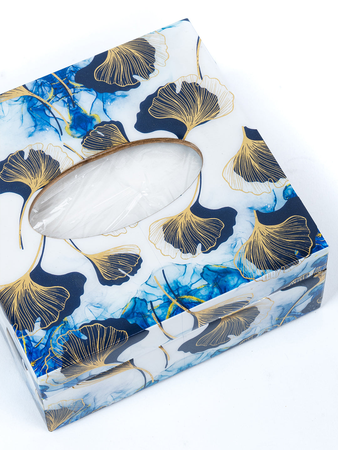 White Gingko Leaf Printed Tissue Holder With Magnet