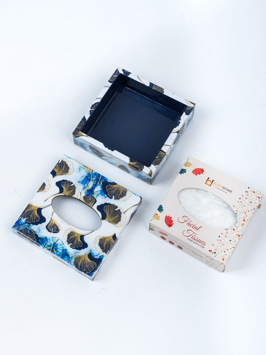 White Gingko Leaf Printed Tissue Holder With Magnet