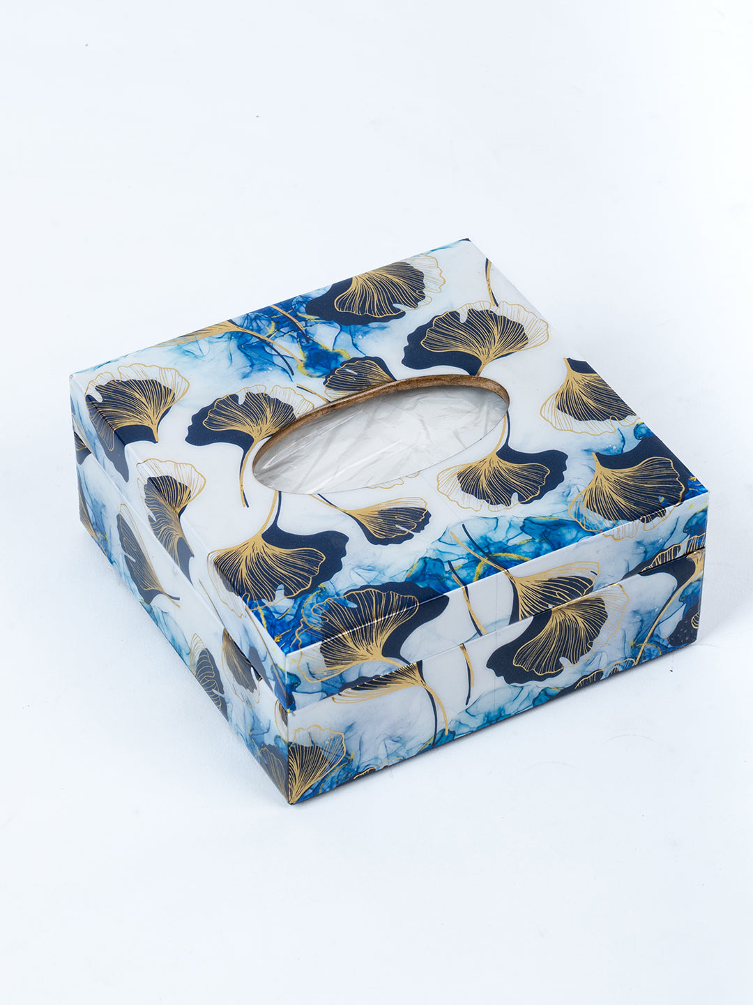 White Gingko Leaf Printed Tissue Holder With Magnet