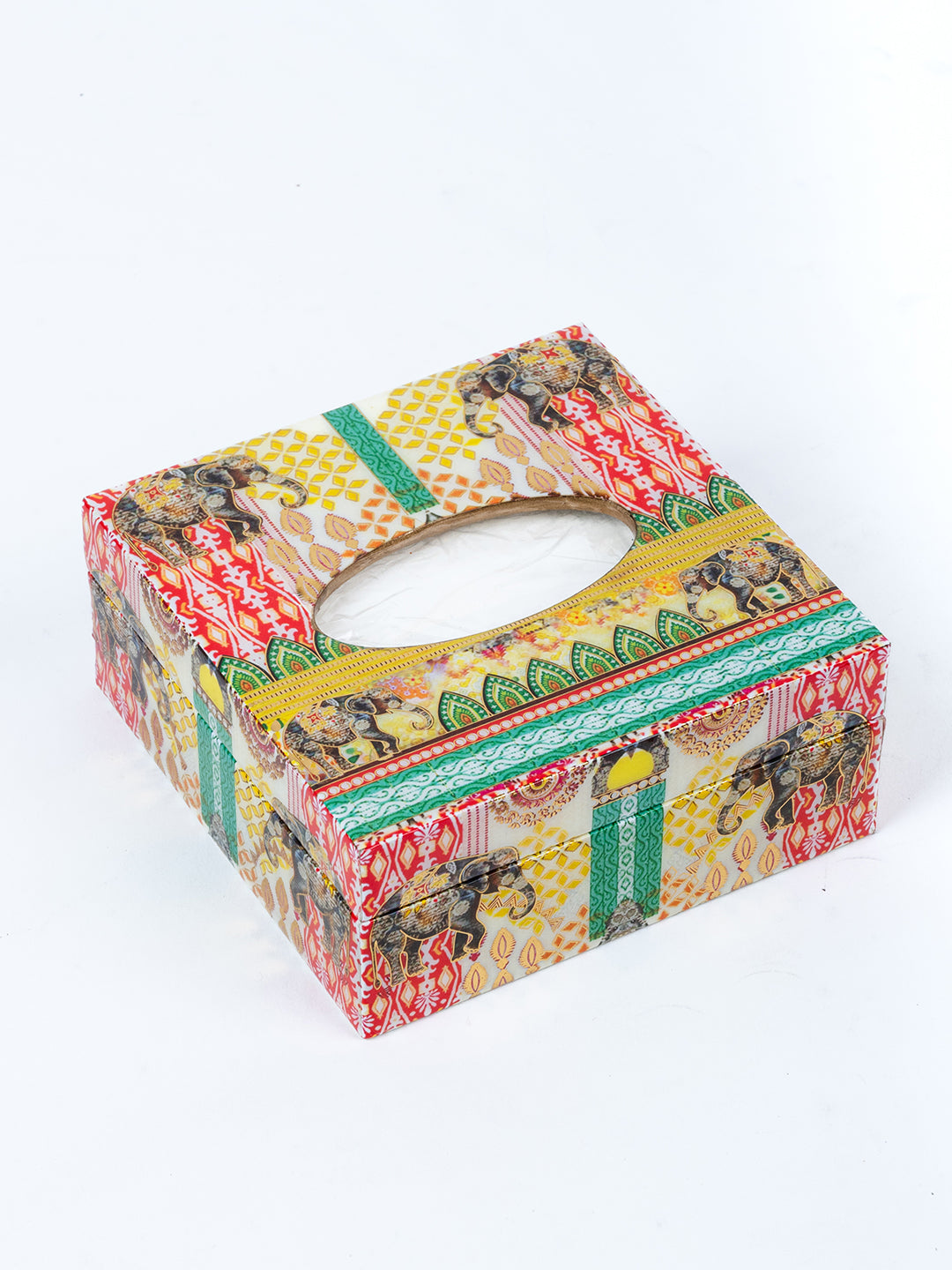 Multi Elephant Small Square Printed Tissue Holder With Magnet