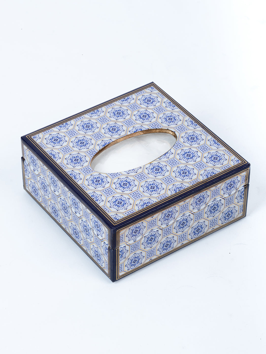 Navy Blue Block Small Square Printed Tissue Holder With Magnet