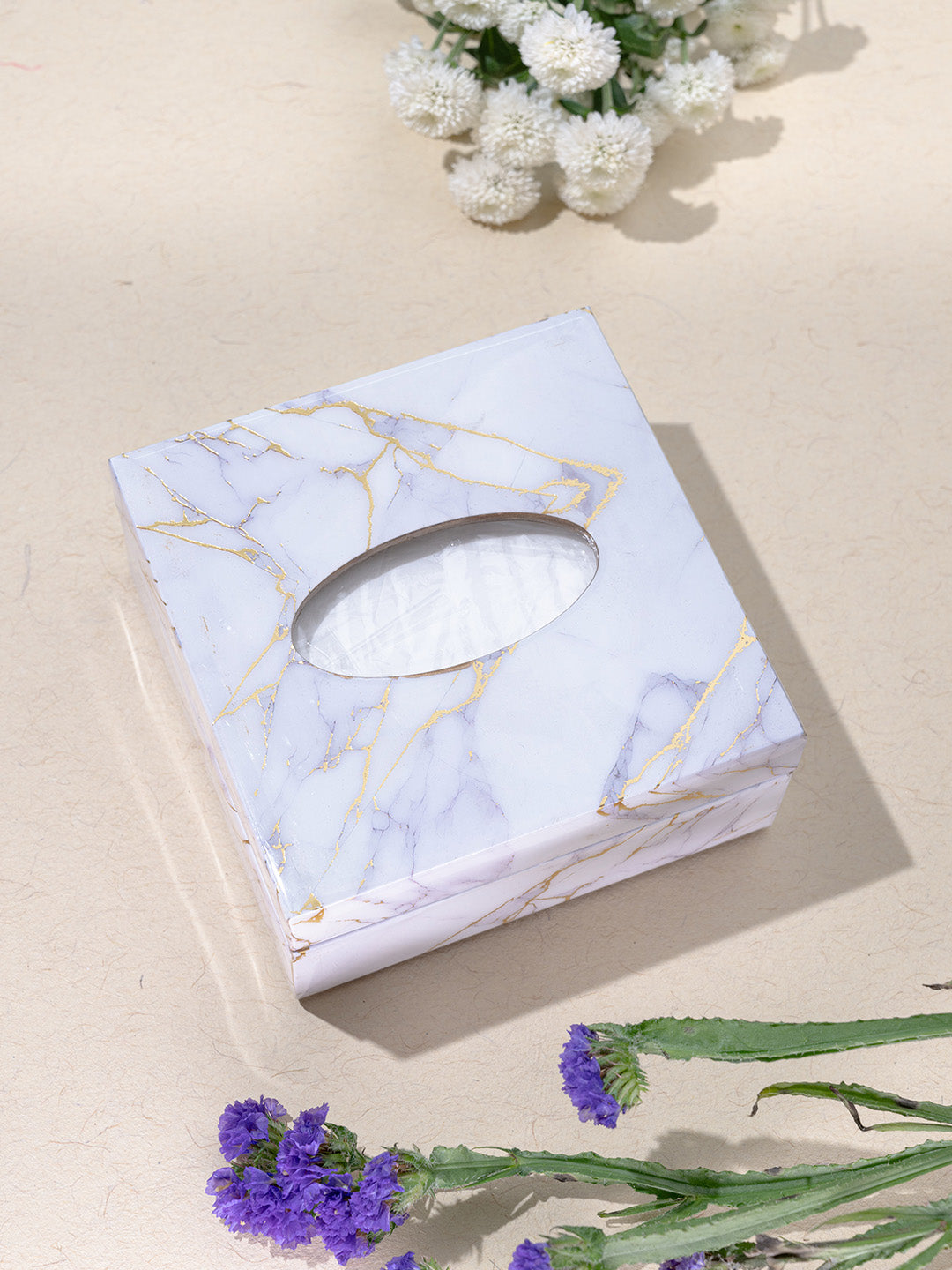 White Crackle Small Square Tissue Holder With Magnet