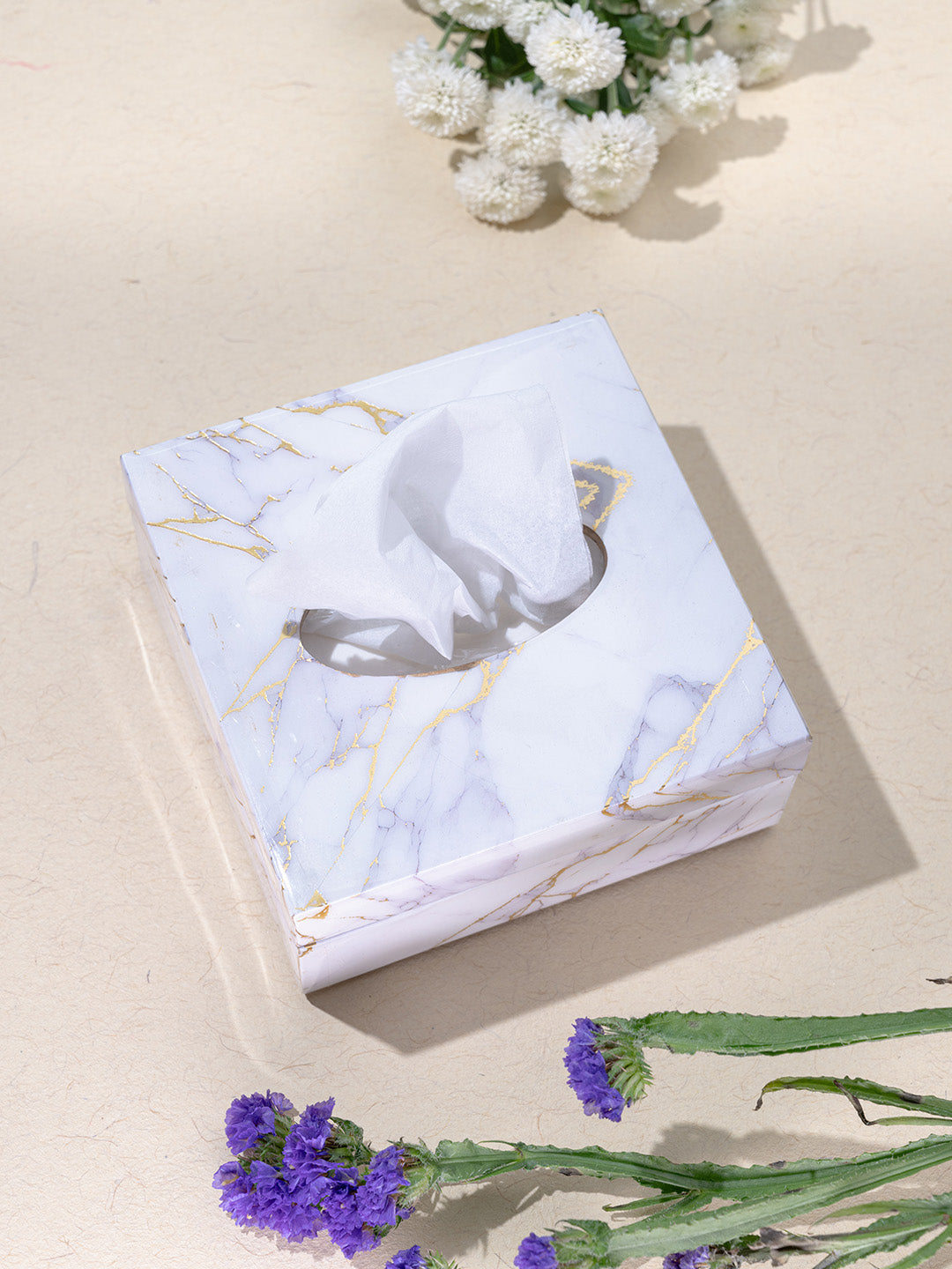 White Crackle Small Square Tissue Holder With Magnet