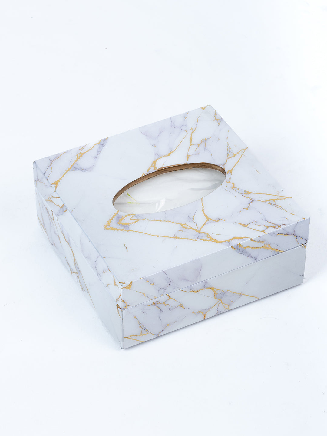 White Crackle Small Square Tissue Holder With Magnet