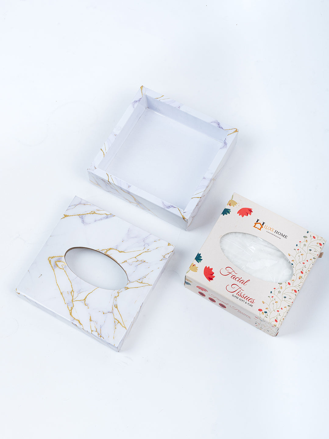 White Crackle Small Square Tissue Holder With Magnet