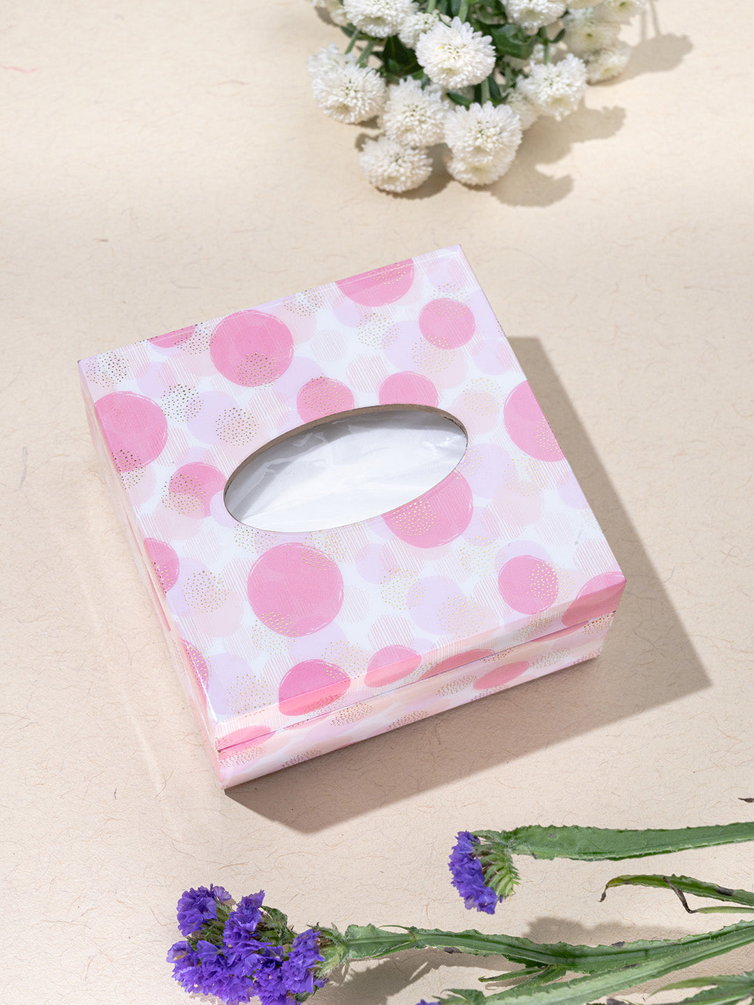 Pink Polka Dots Printed Small Square Tissue Holder With Magnet