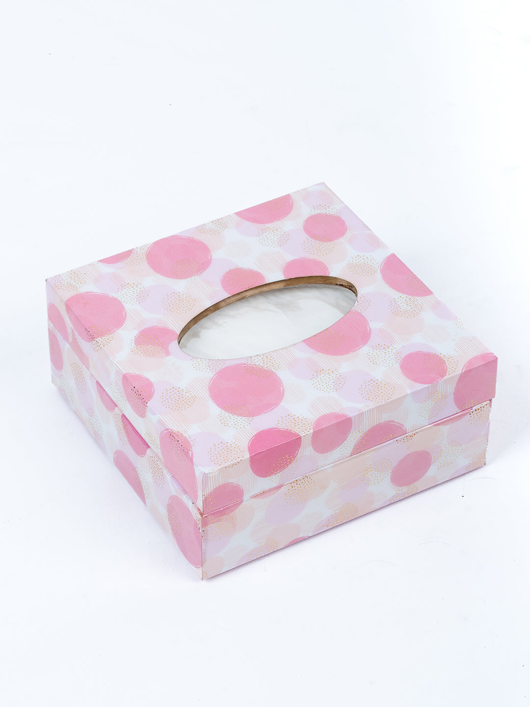 Pink Polka Dots Printed Small Square Tissue Holder With Magnet